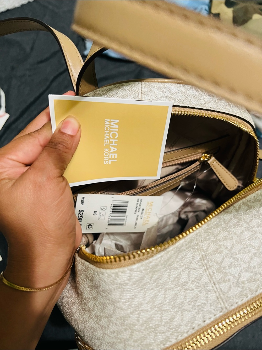 Michael Kors Two-Tone Brown and Gold Backpack - Picture 9 of 12